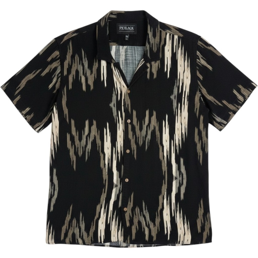 PX BLACK Short Sleeve Button Down Shirt Men's XXL Black Tan Abstract 6PW1104X